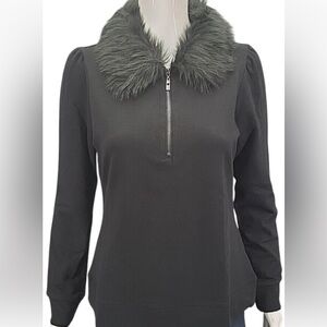Belle by Kim Gravel Dark Green Sweatshirt with Faux Fur Collar NWOT Sz:M